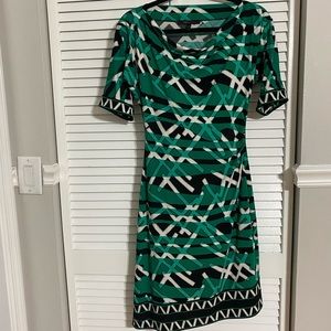 BCBG Green, white, Black geometric pattern dress